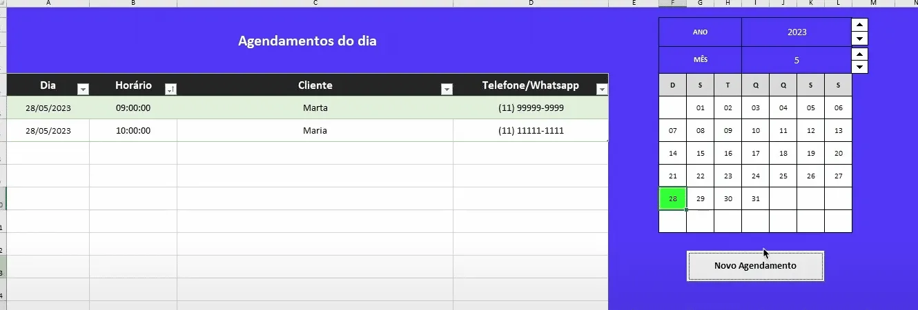 listagem dos agendamentos